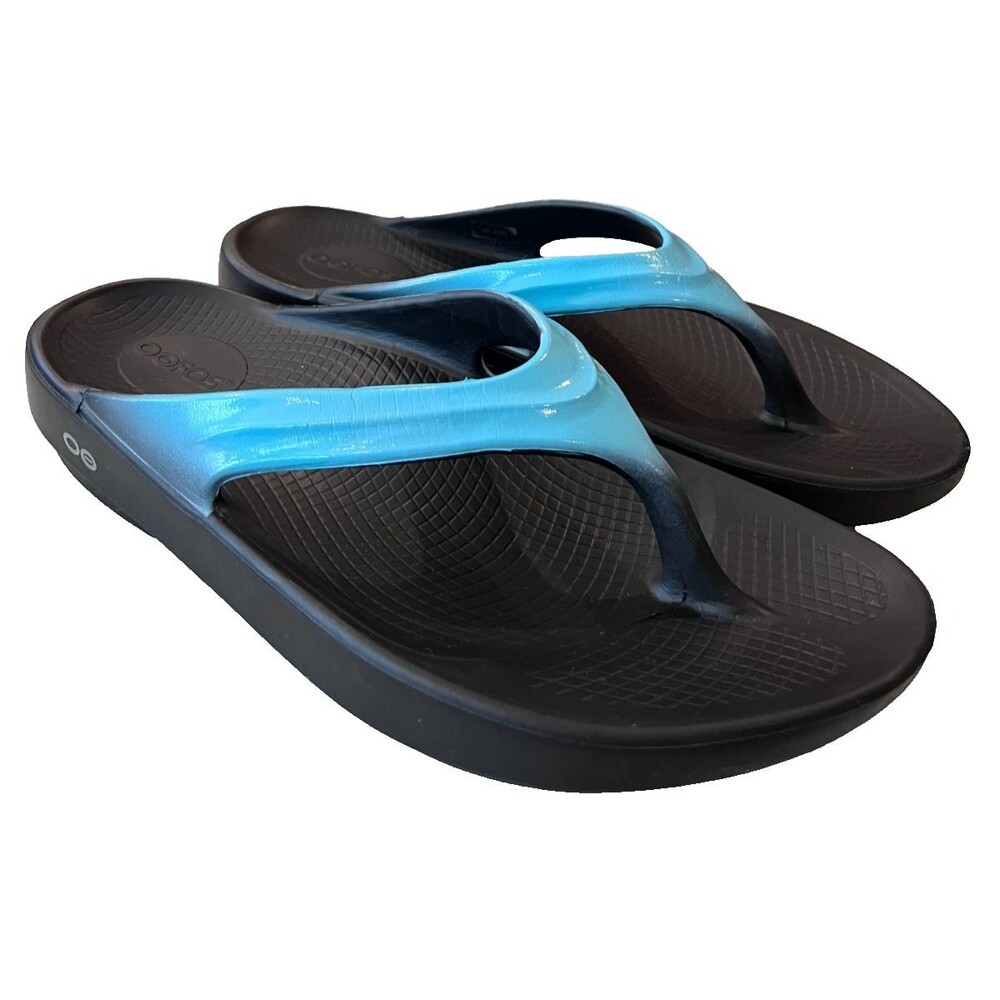 OOFOS OOLALA Women's Size 10 41 Recovery Sandal Black / Blue Thong Flip Flop